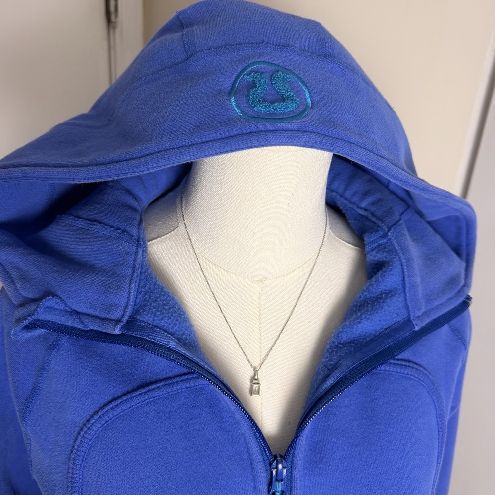 Lululemon Scuba Hoodie Full Zip Blue Sz 8 Cotton Fleece Thumbholes Women's